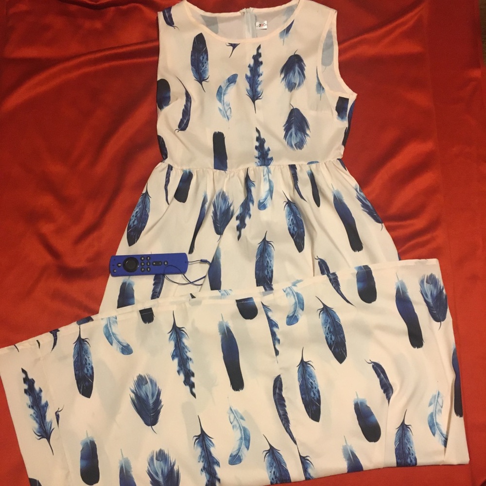 Blue feather maxi dress